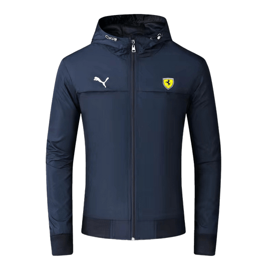 FER Race T7 Side Designed Logo Zip Down Polythene Hoodie Jacket- NavyBlue - Obeezi.com